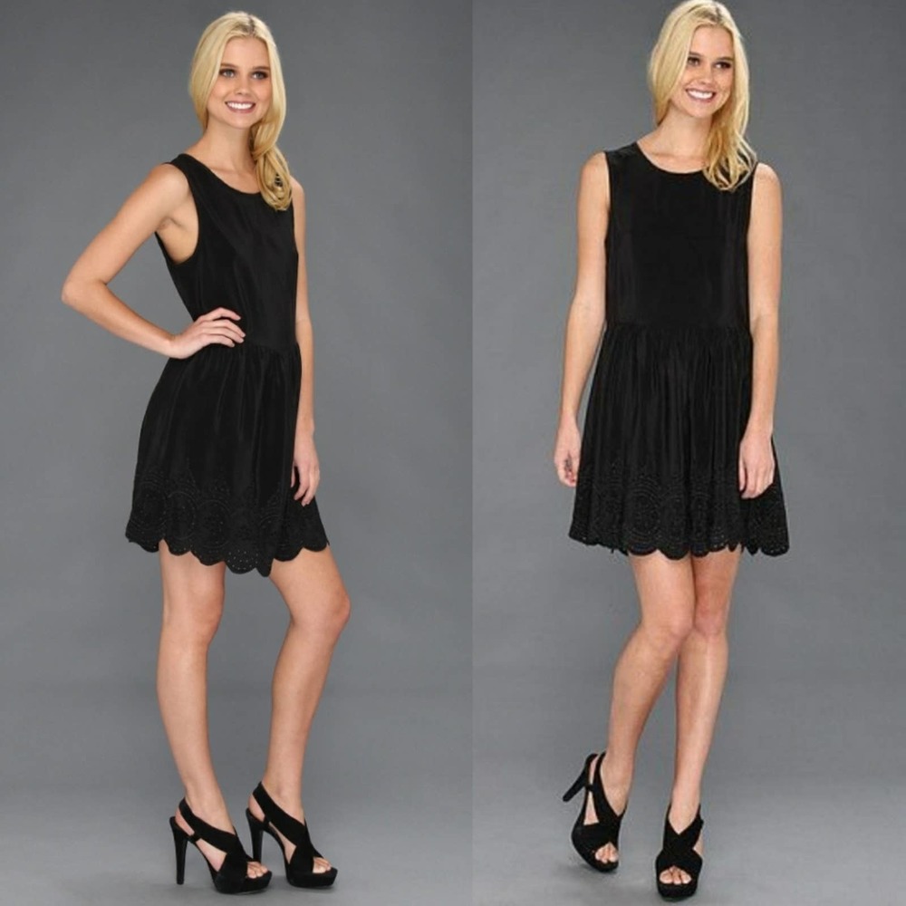 Joie Marciel B Silk Eyelet Dress Black Keyhole